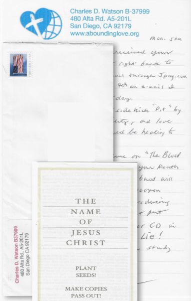 Charles 'Tex' Watson - MANSON FAMILY - Handwritten Letter and Envelope