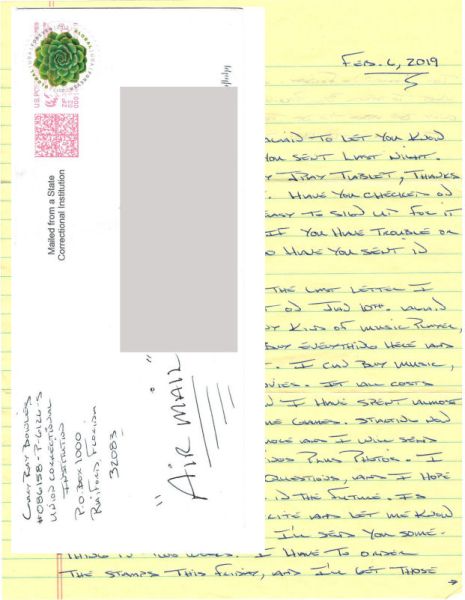 Gary Ray Bowles - Handwritten Letter and Envelope (DECEASED)