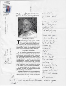 Bruce Davis - MANSON FAMILY - Handwritten Letter and Envelope + Signed Tract