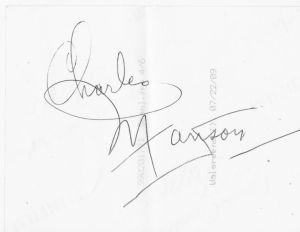 Charles Manson - Signed Back of 4X6 ATWA/Collage Photograph