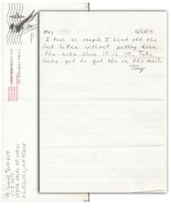 Anthony Sowell - THE CLEVELAND STRANGLER - Brief Handwritten Note and Envelope