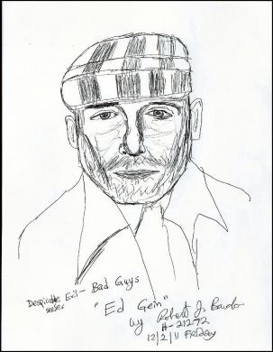 Robert Bardo 8x11 ink drawing of Ed Gein