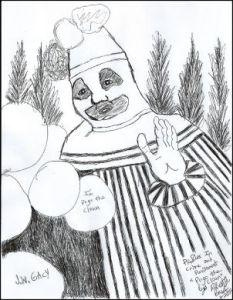 Robert Bardo 8x 11 ink drawing of Pogo the Clown number 1
