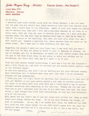 John Waye Gacy - 1 Page Typed Letter Signed (NO ENVELOPE)