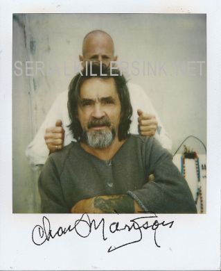 Charles Manson signed original Polaroid from the 90s