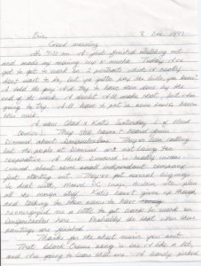 Sean Richard Sellers handwritten letter 1997